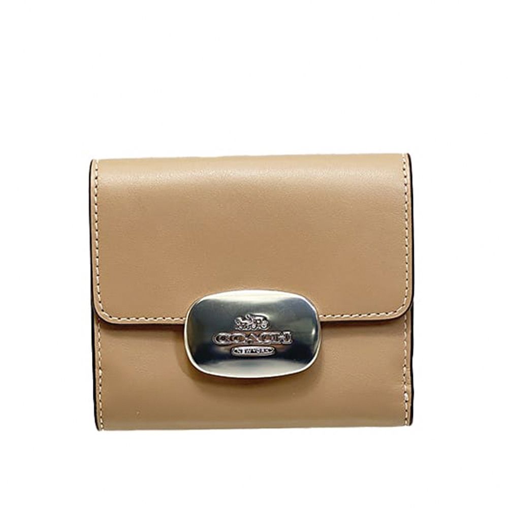 馬車LOGO拼接皮革短夾 (奶茶)