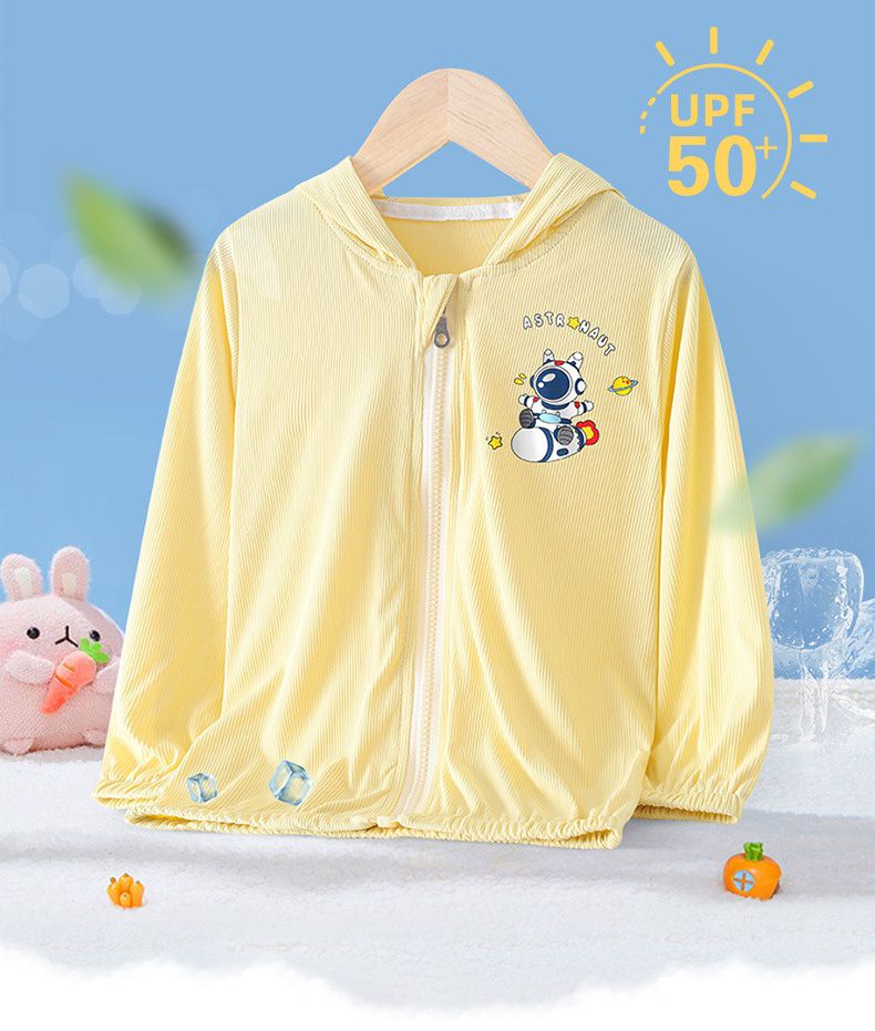 UPF50+冰絲涼感兒童防曬外套-單人飛機-黃色