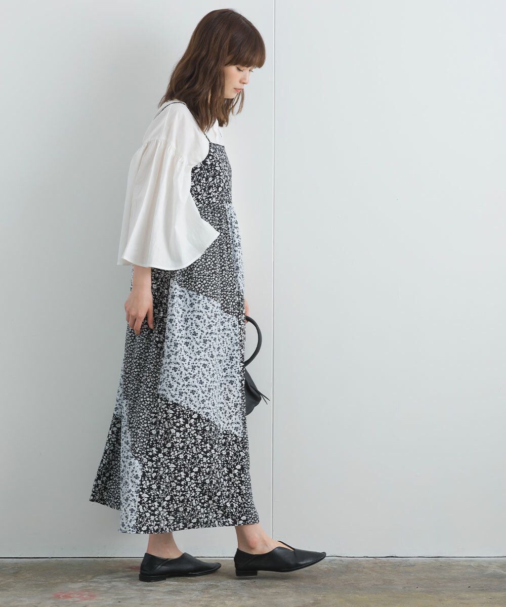 日本女裝代購 - 質感碎花拼接吊帶裙/洋裝-經典黑