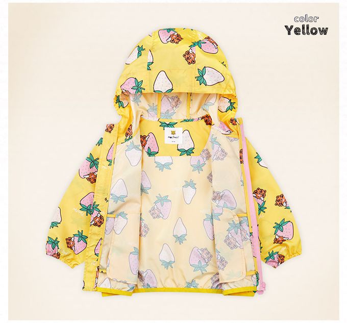 韓國 mollimelli - 淺粉草莓防風連帽縮口外套-黃