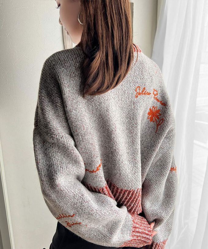 日本 Classical Elf - 英文刺繡時尚配色羅紋毛衣-橘