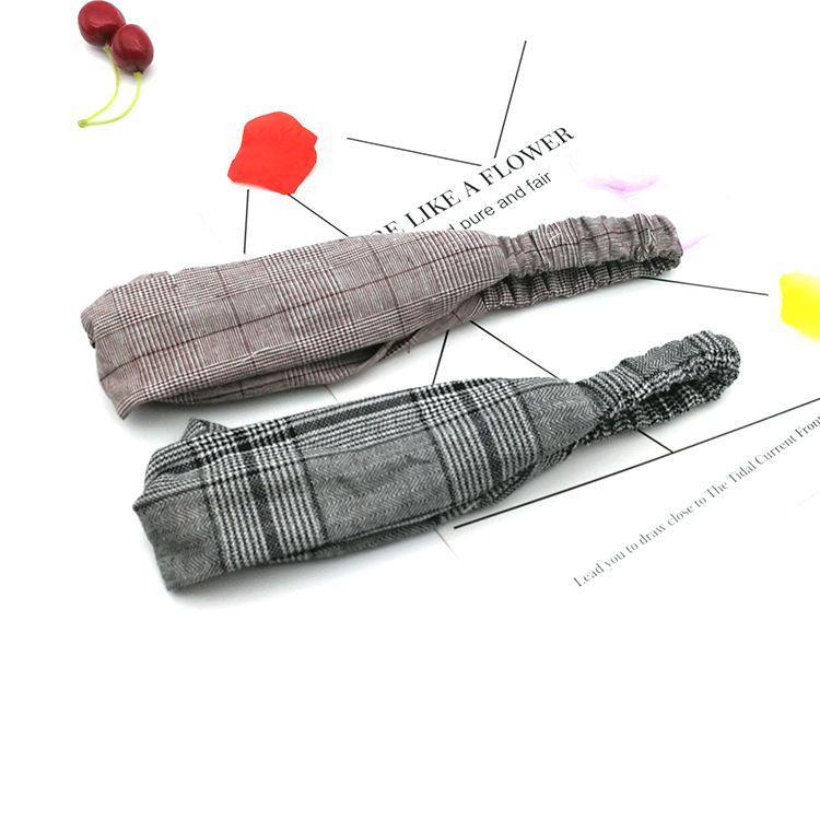 布藝寬邊交叉髮帶-鬆緊帶款-深灰色