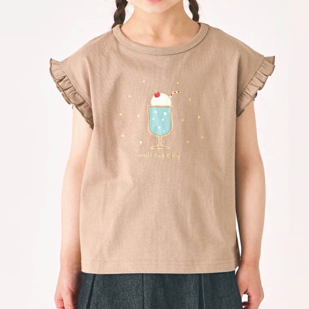 100%棉 閃亮亮聖代短袖上衣-摩卡