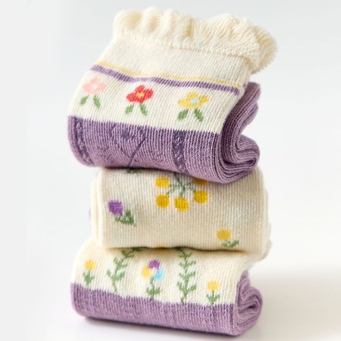 腳ㄚ子 - 兒童棉質中筒襪-紫羅蘭