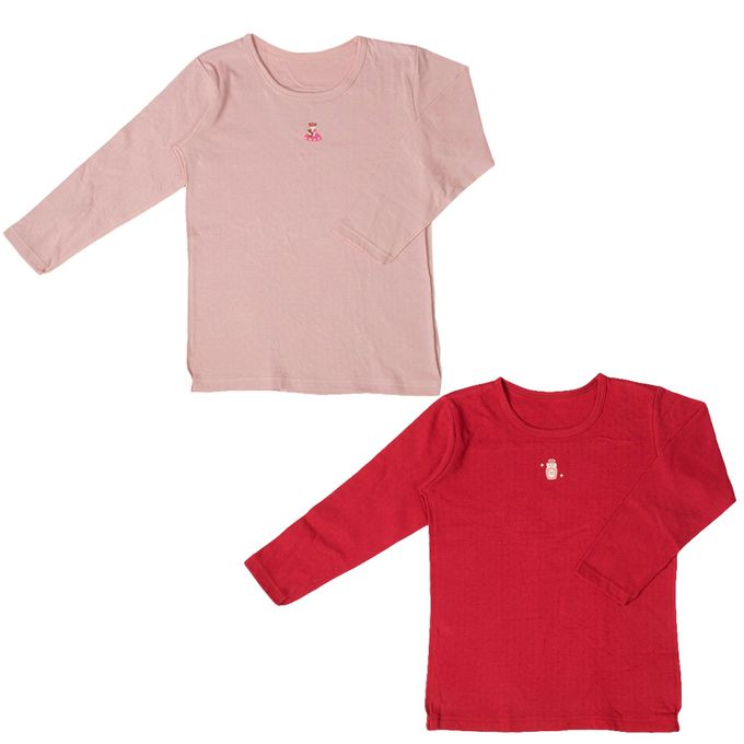 akachan honpo - 長袖圓領上衣2件組-蓬鬆棉 公主&香水-紅色