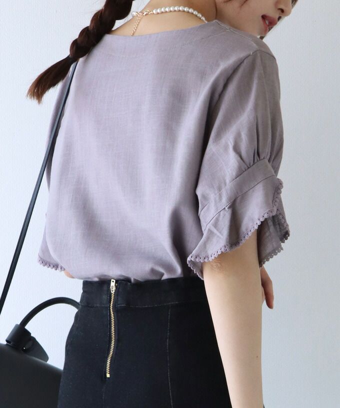 日本 BLUE EAST - 棉麻透氣涼爽短袖上衣-米杏