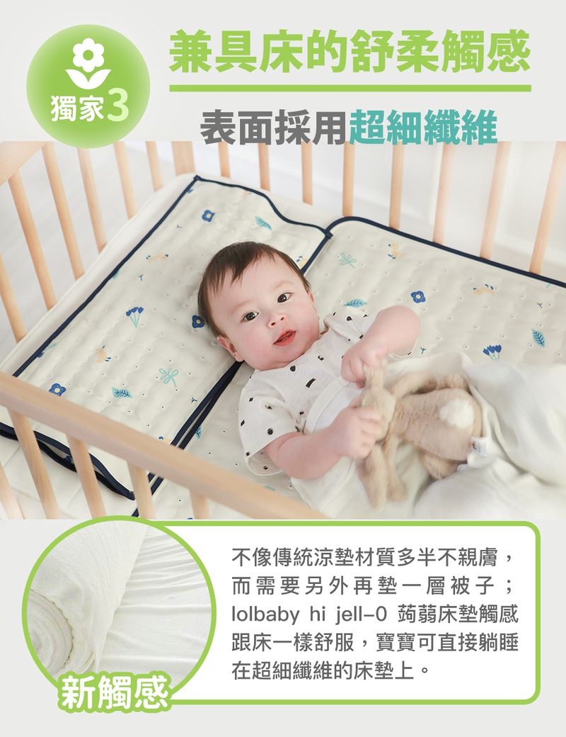 韓國Lolbaby - Hi Jell-O涼感蒟蒻床墊_嬰兒床墊-標準款-(藍天兔兔)