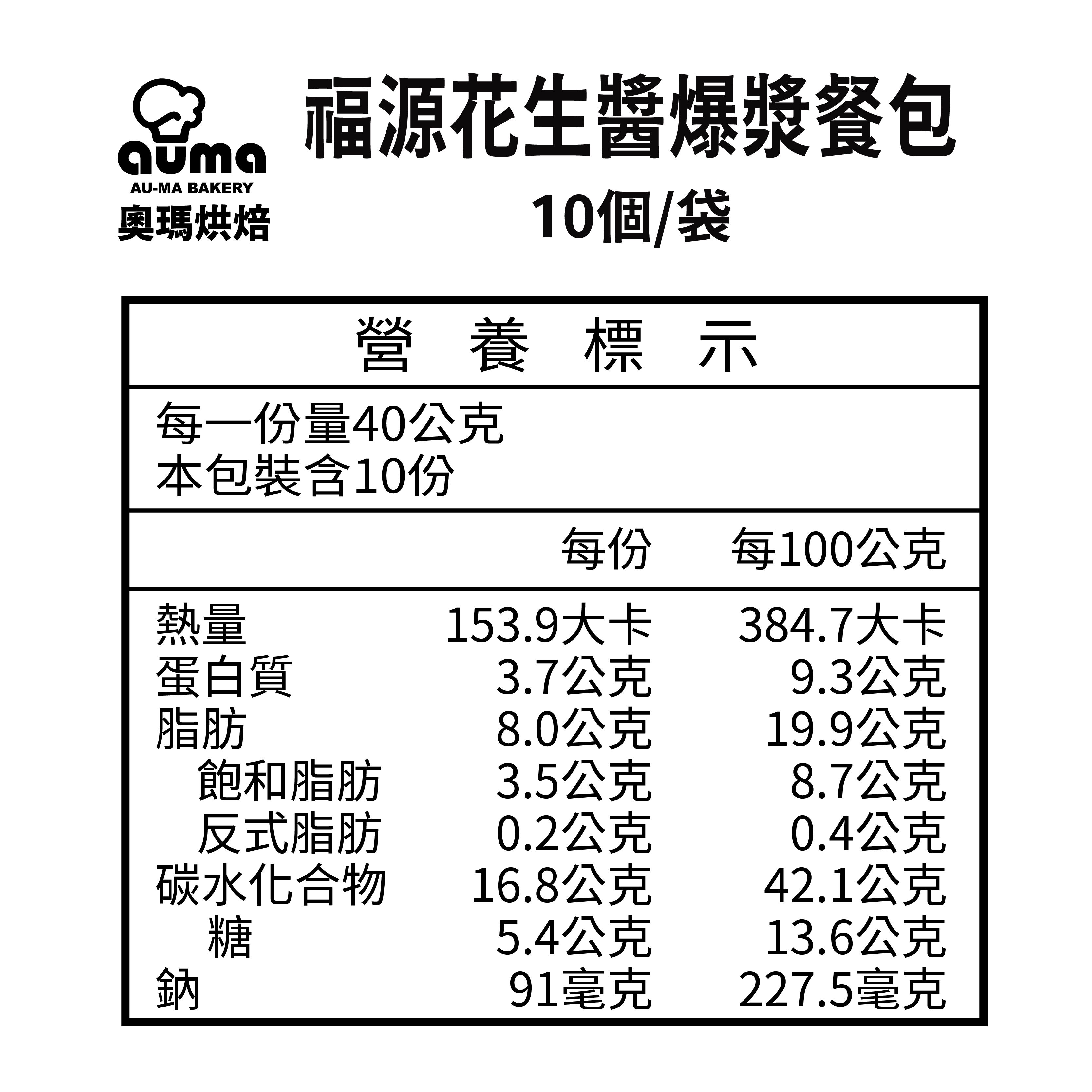 奧瑪烘焙 - 經典團購美食爆漿餐包人氣4包組(每包10顆）－老麵海鹽X1包、福源花生醬X1包、福源芝麻醬X1包、草莓奶油X1包