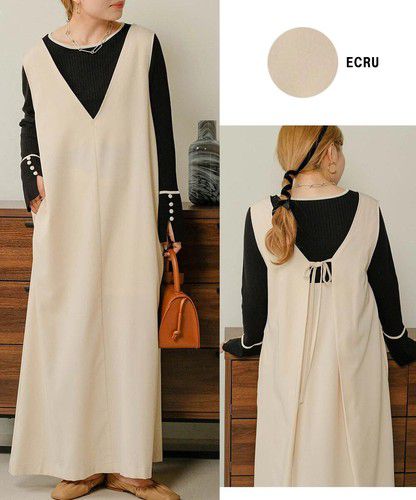 日本 Bou Jeloud - 簡約綁帶V領背心裙-冰河灰