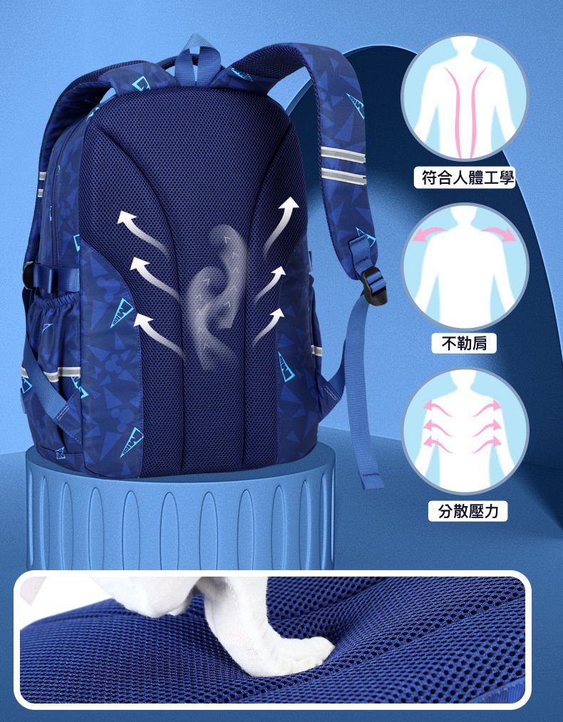 大容量多隔層輕量書包-幾何米奇-粉色 (建議身高130-150cm)