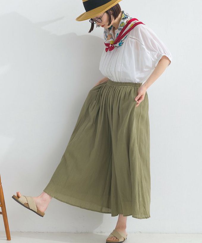 日本 Lupilien - 100%印度棉 輕盈飄逸寬褲-灰軍綠