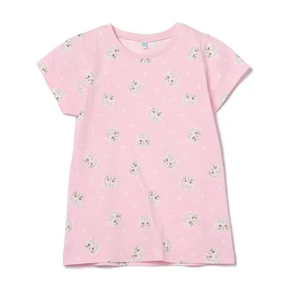 日本西松屋 - 純棉療癒貓咪短袖上衣-粉紅