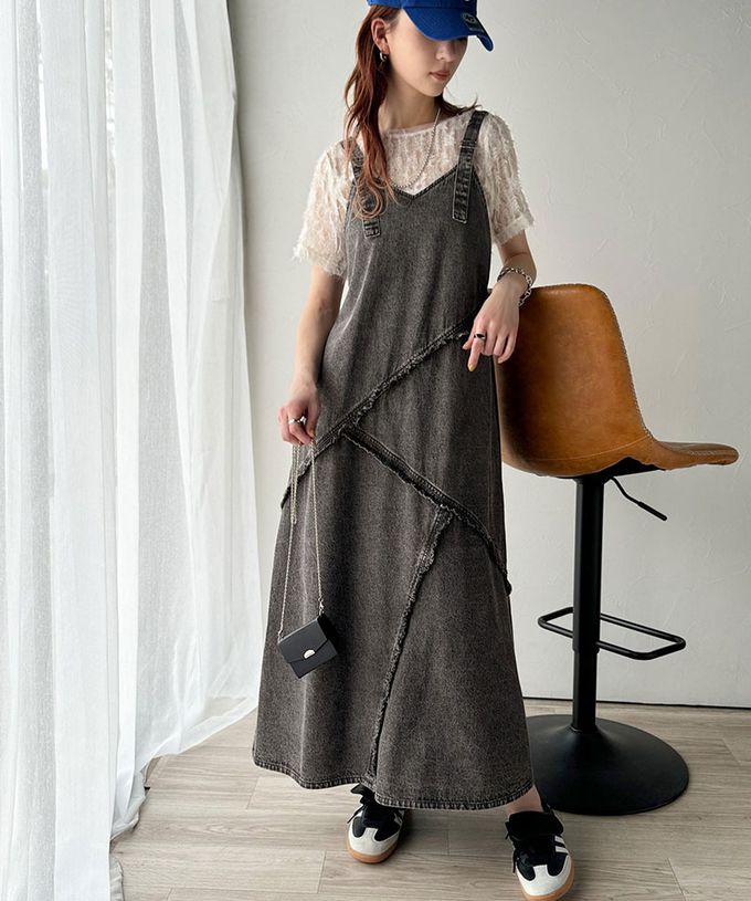 日本 Classical Elf - 華麗線條流蘇V領牛仔背心裙-藍