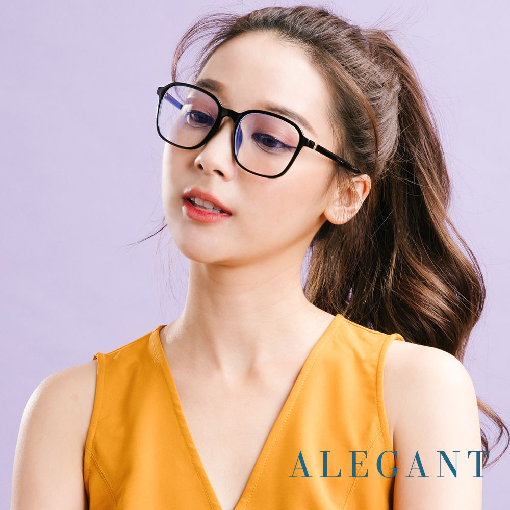 ALEGANT - 個性玩色復古鋼琴黑TR90輕量幾何方框UV400濾藍光眼鏡