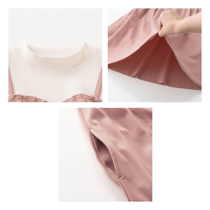 日本千趣會 - GITA 假二件細肩帶純棉長袖洋裝-黑水藍