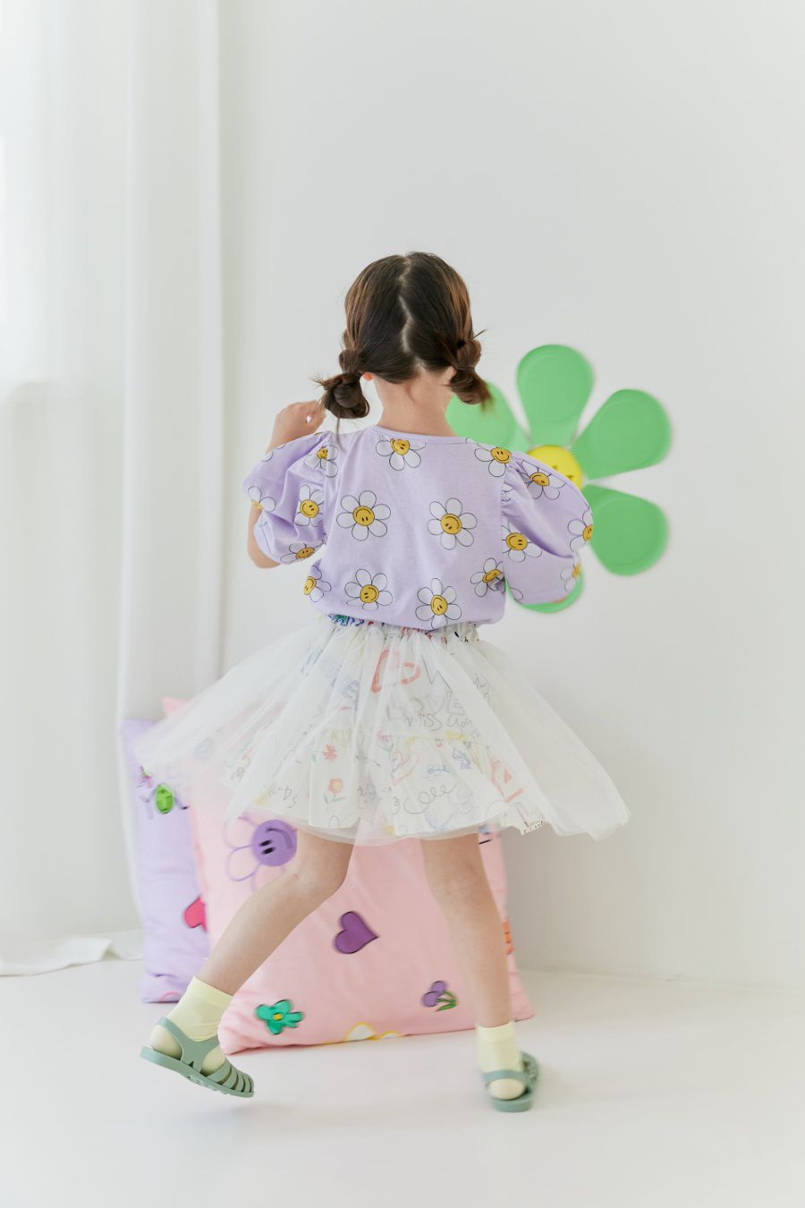 韓國 MINIATURE - 浪漫花彩蕾絲蓬澎裙-奶油白