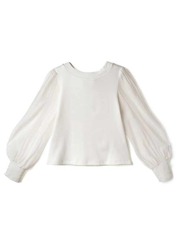 日本 GRL - 2WAY光澤蝴蝶結薄紗拼接上衣-淺灰藍