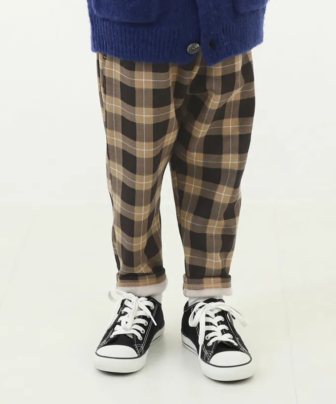 日本 devirock - RICH WARM 刷毛保暖哈倫寬鬆長褲-細格紋-黑