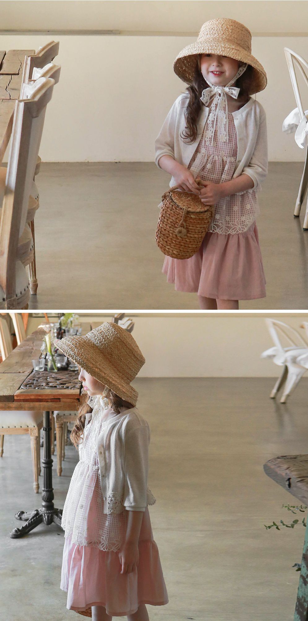 韓國 PuellaFLO - 假兩件格子花朵圍裙洋裝-粉紅