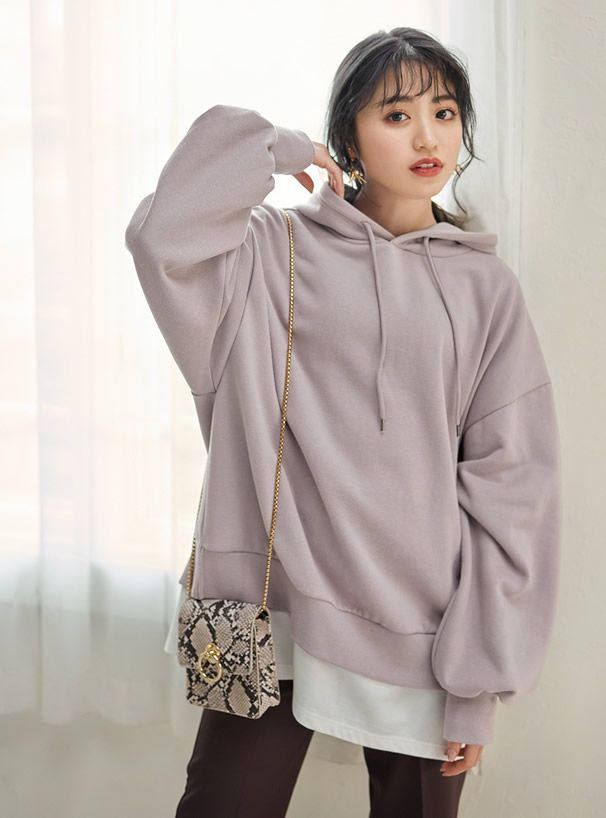 日本 GRL - 假兩件裏起毛連帽T-米