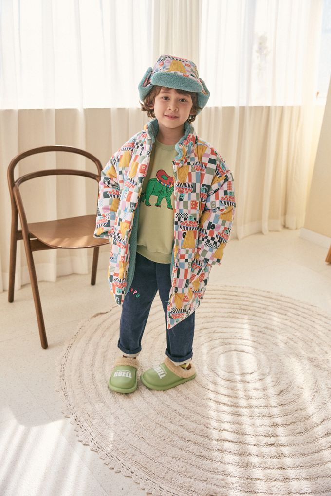 韓國 Mimico - (附帽子)格子飛行船羊羔絨外套-米色內裡