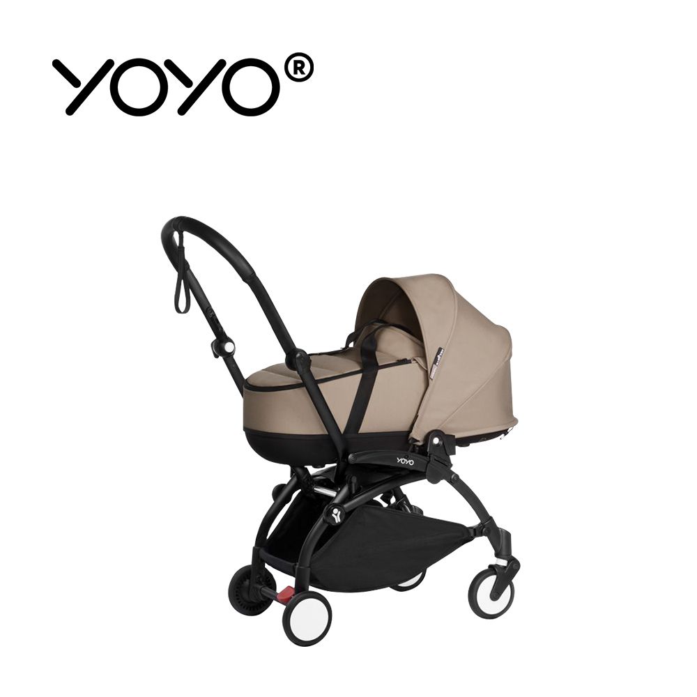 Stokke - YOYO² 法國 Bassinet 0+新生兒睡籃推車(含車架)-黑色車架+卡其色睡籃