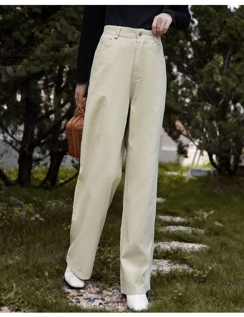 燈芯絨休閒闊腳褲-杏色