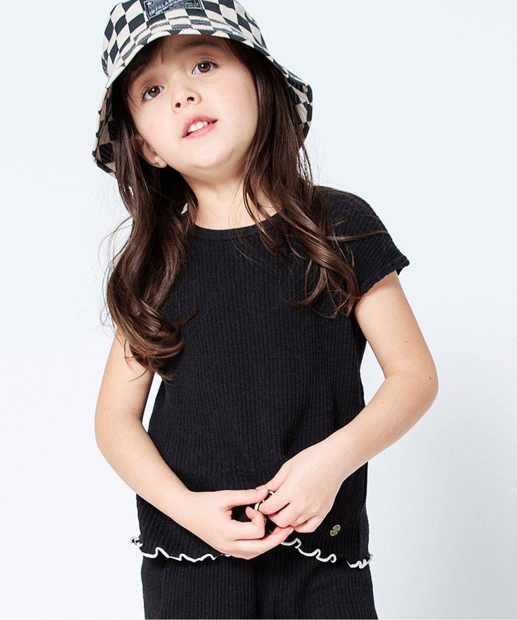 日本 BREEZE - 背交叉下擺捲邊羅紋短袖上衣-紅綠條紋