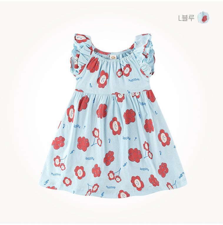 韓國 milk mile - 荷葉袖微笑花朵洋裝-象牙白