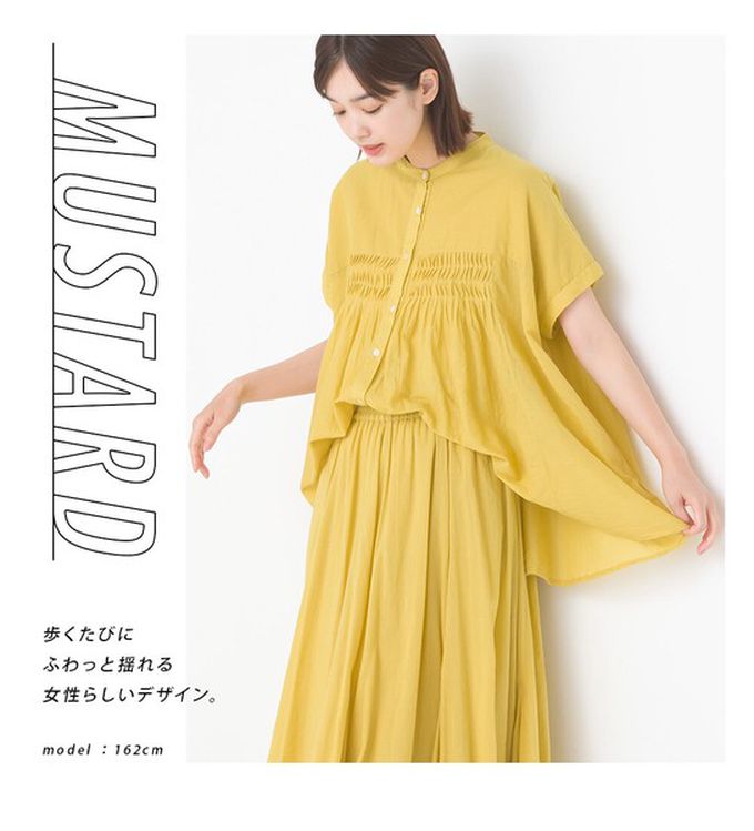 日本 OMNES - 100%印度棉 皺摺傘狀短袖襯衫-黑