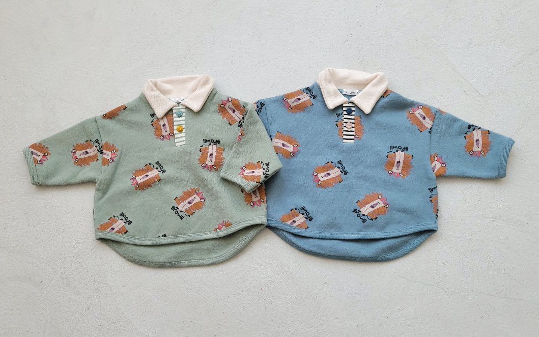 韓國 Mimico - (裏起毛)獅子開襟T-藍