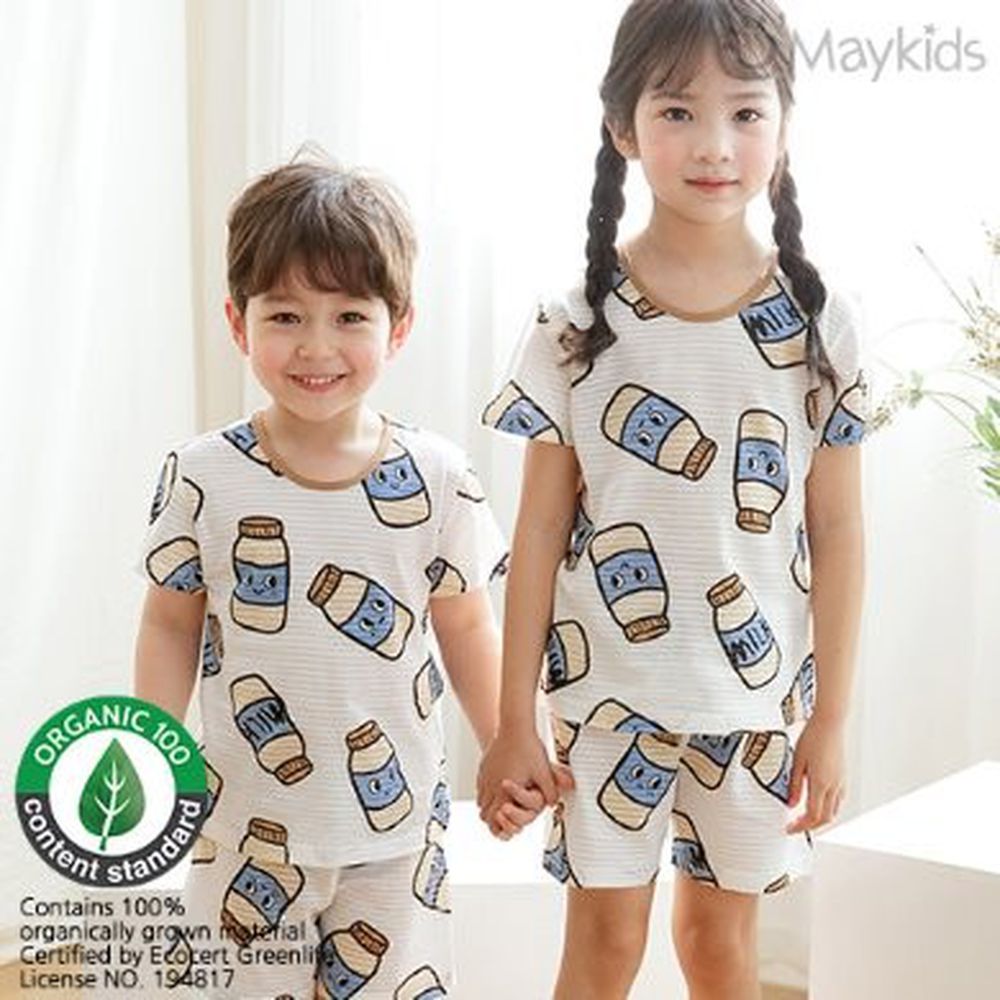 韓國 Maykids - (剩110)有機棉透氣輕薄短袖家居服-咖啡牛奶