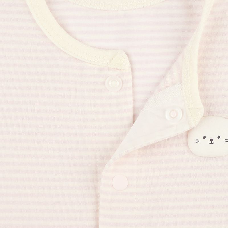 akachan honpo - 短袖兔裝 吸水速乾-動物造型屁屁 橫紋-粉紅色