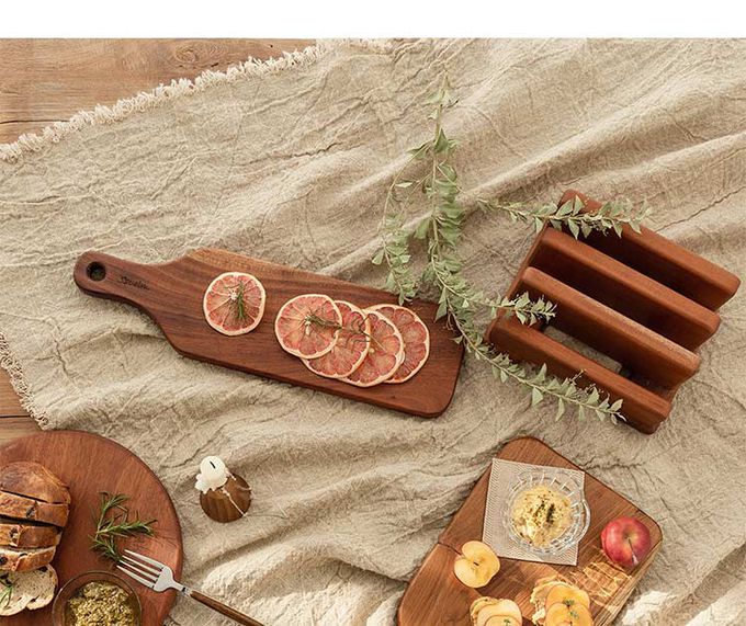 韓國 SSUEIM - 桃花心木製把手細長形砧板/托盤42x12x2