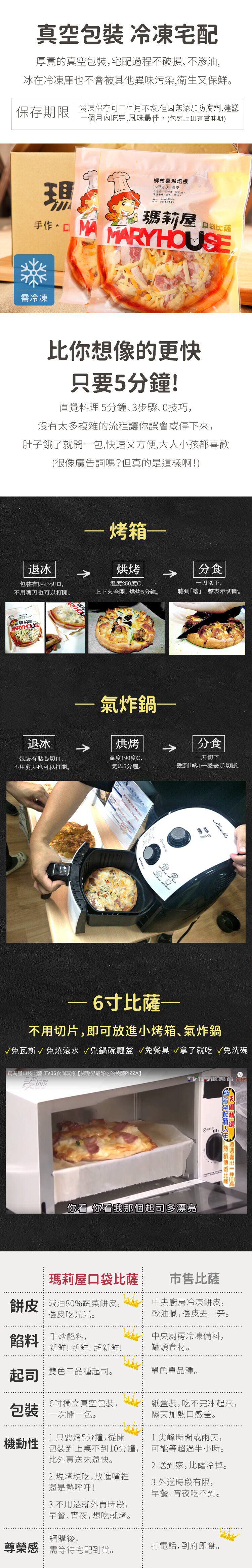 瑪莉屋口袋比薩 - 【4片組】(6吋) (肉醬香腸披薩/厚皮、蟳味三鮮披薩/厚皮、豪華夏威夷披薩/薄皮、椰菜鮮菇披薩/薄皮)