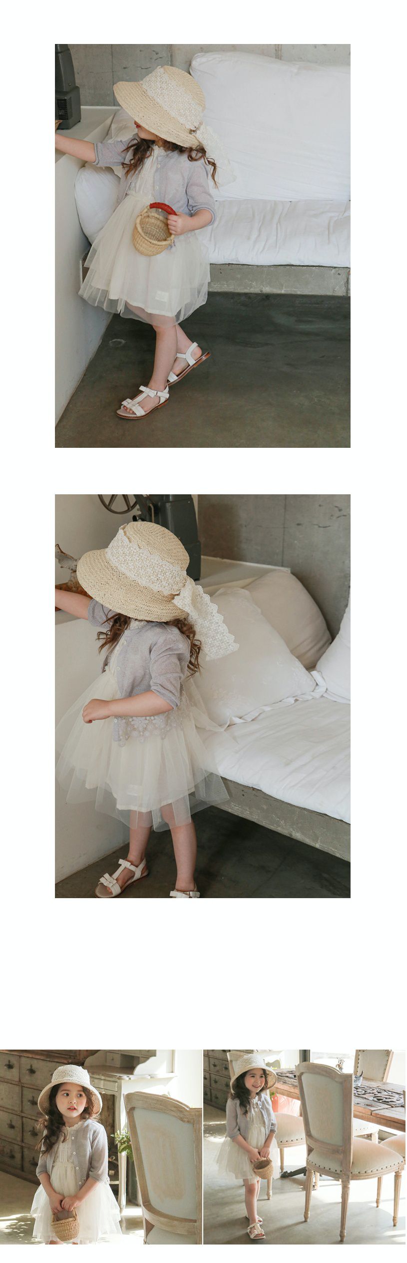 韓國 Puellaflo - 古典風透膚雕花網紗洋裝-米白