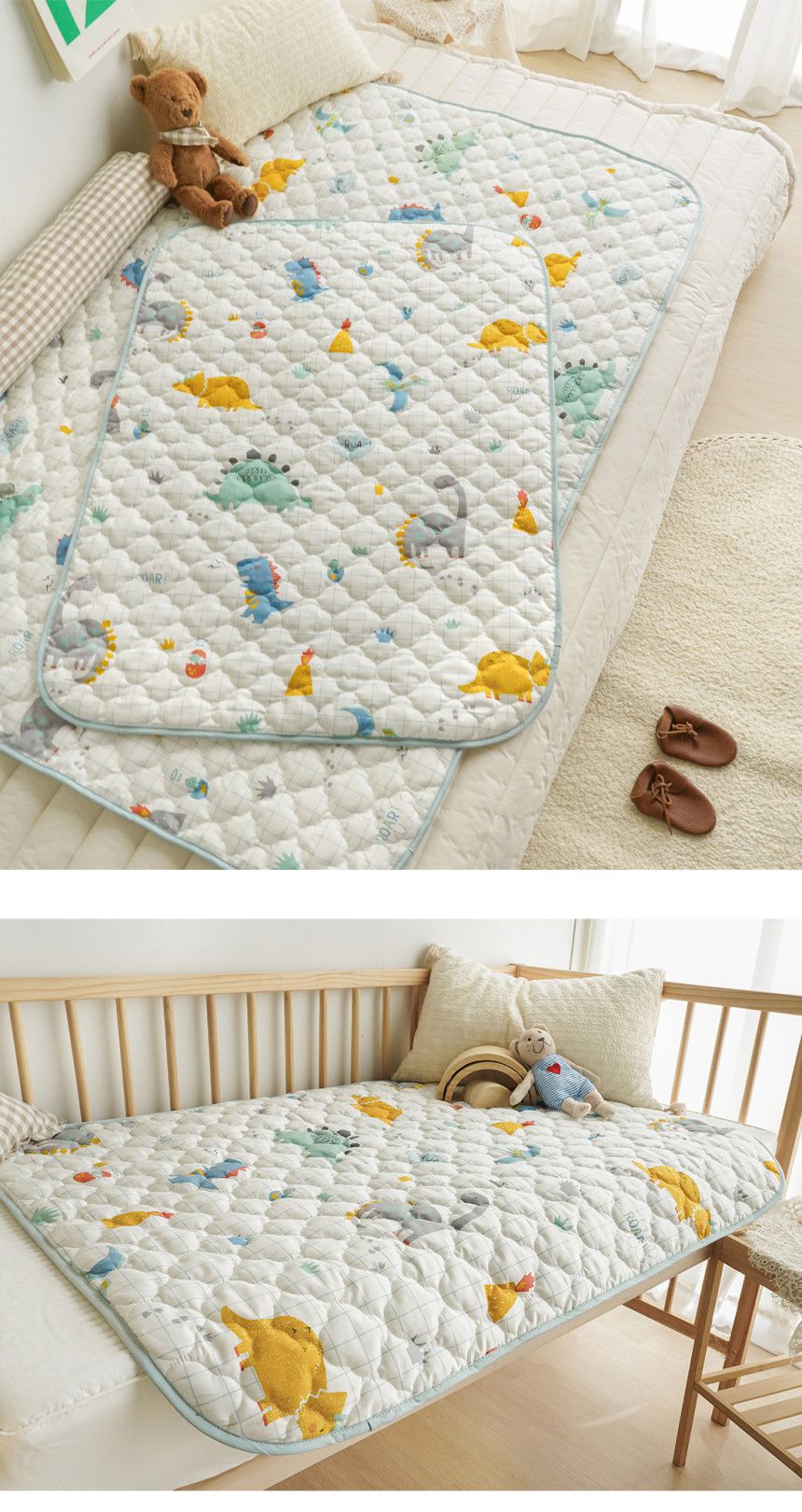 韓國 Prielle - 純棉防水墊-萌萌恐龍 (75*100cm)