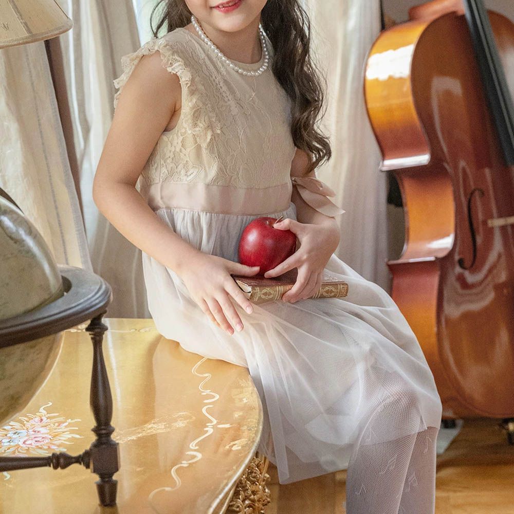 復古風蕾絲薄紗無袖洋裝-優雅金