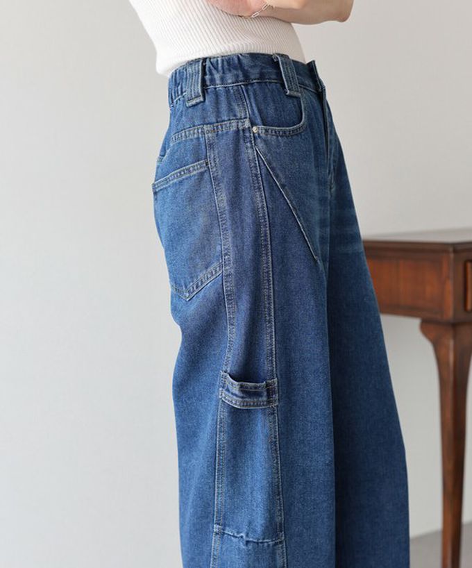 日本 BLUE EAST - 率性寬鬆感高腰畫家丹寧褲-淺藍