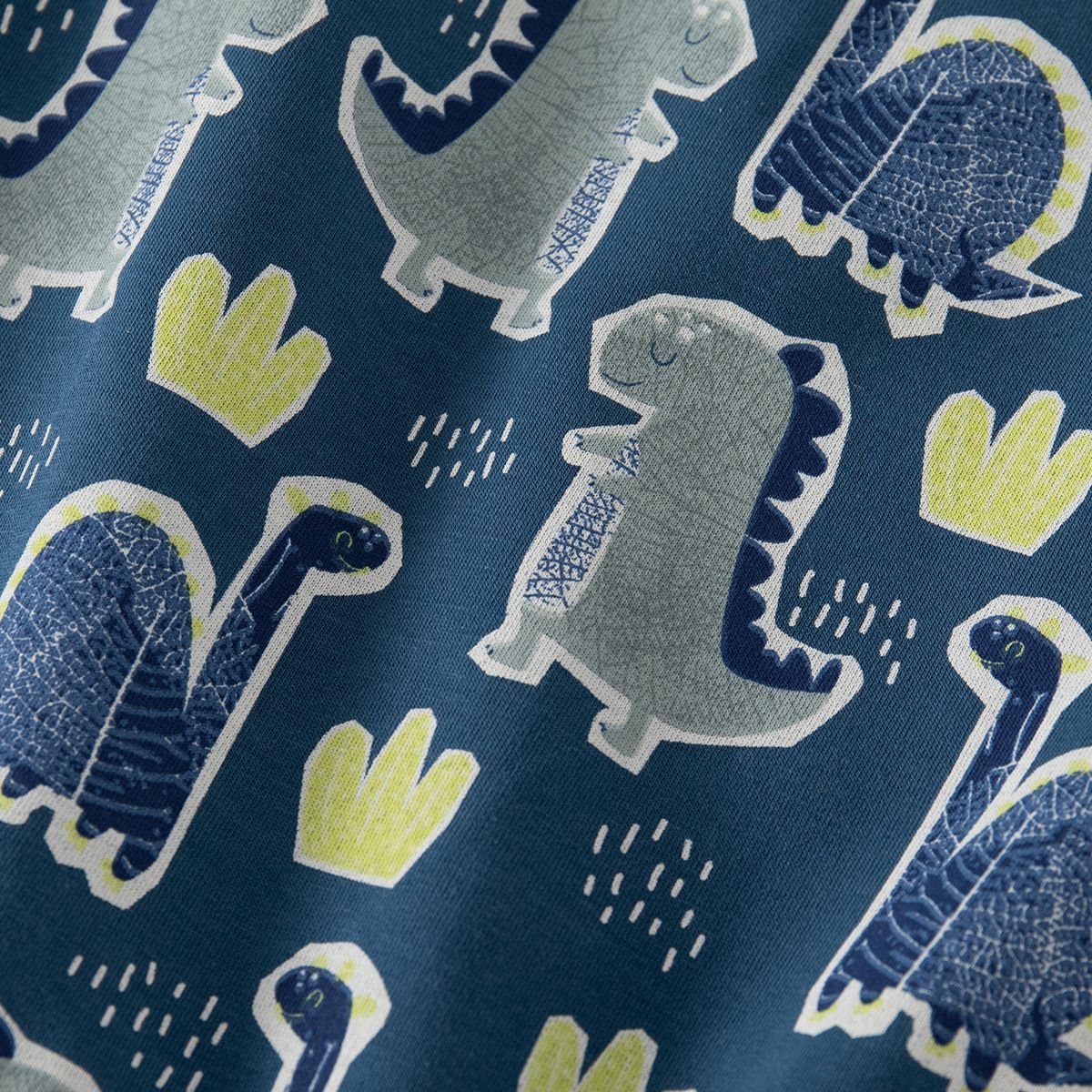 WELLKIDS - 圓領棉質長袖上衣/大學T-塗鴉萌萌恐龍-深藍色