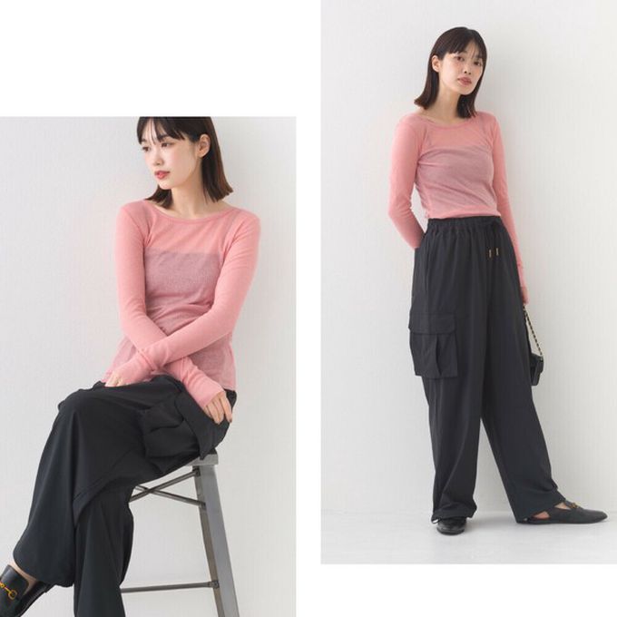 日本 OMNES - 大圓領優美透膚合身薄上衣-黑