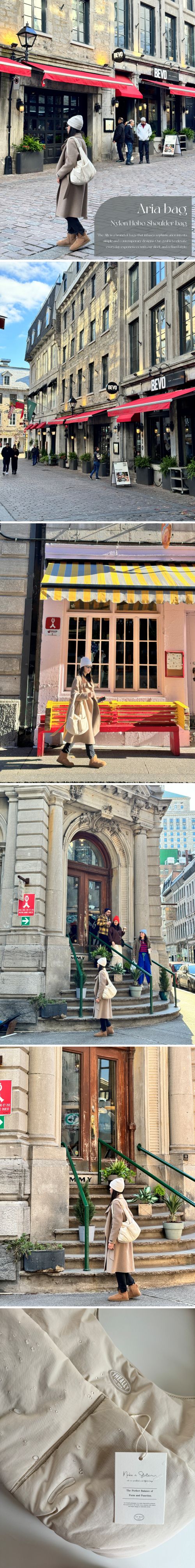 韓國 THEALLY - 生活防水尼龍麵包肩背包-象牙白