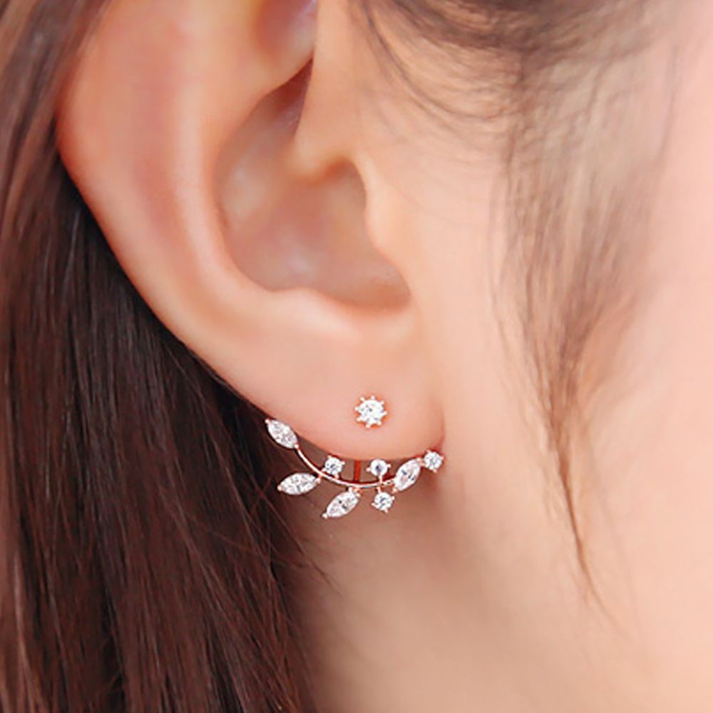 韓國製 - 耳環-月桂葉-玫瑰金