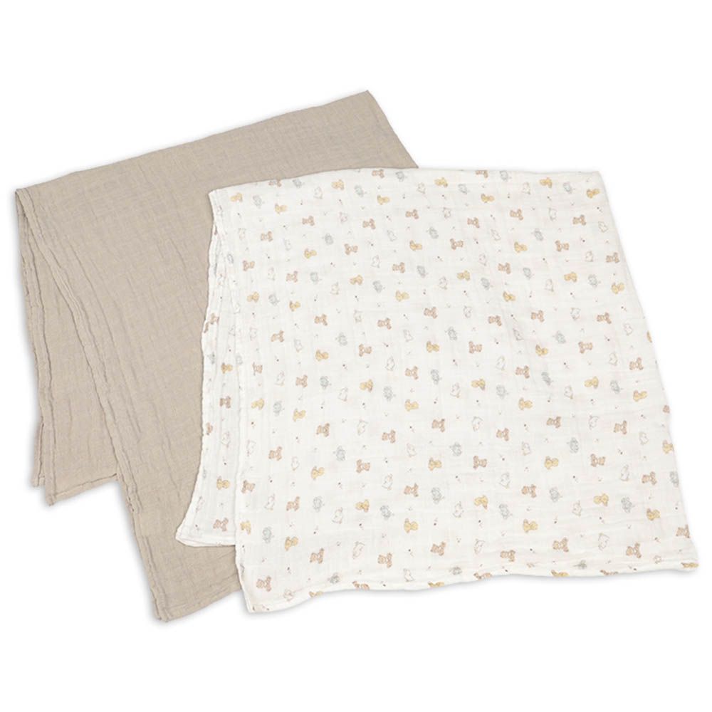 包巾2件組-穆斯林棉紗 動物-咖啡色 (100cm×100cm)