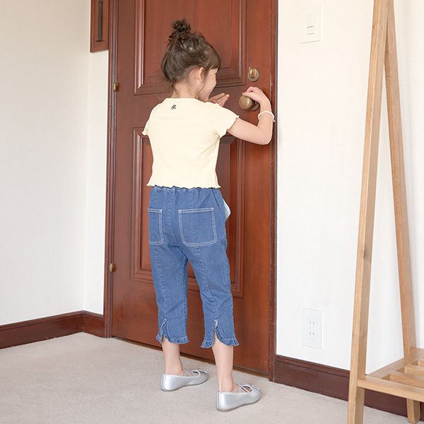 日本 Lycee mine - 迷你刺繡羅紋捲邊時尚短上衣-奶油黃