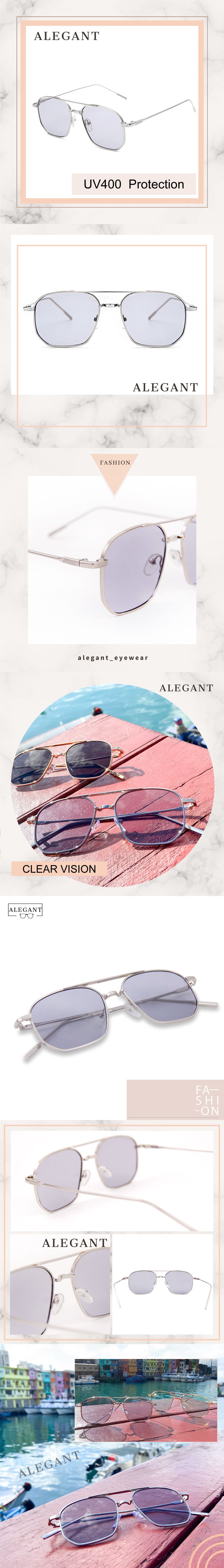 ALEGANT - 歐美輕奢凝雅灰雙樑設計飛官款墨鏡│UV400太陽眼鏡