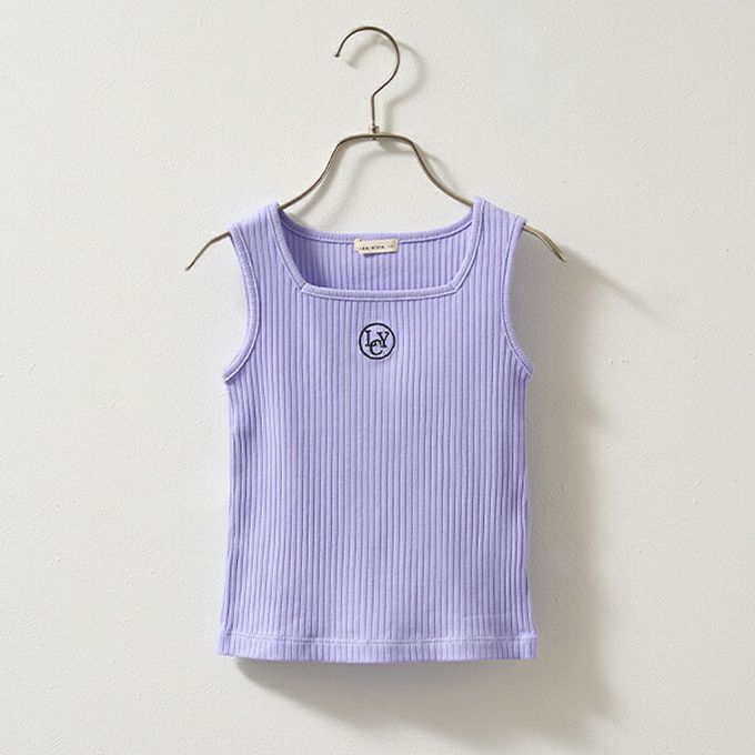 日本 Lycee mine - 品牌刺繡羅紋方領無袖上衣-黑