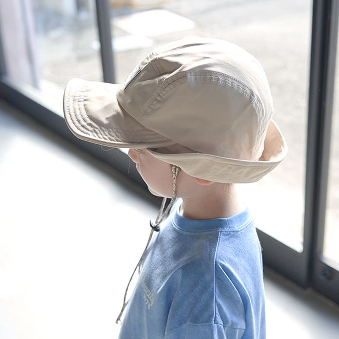 日本 b-ROOM - 帥氣翻折狩獵風遮陽帽-附調節繩-灰 (54cm)