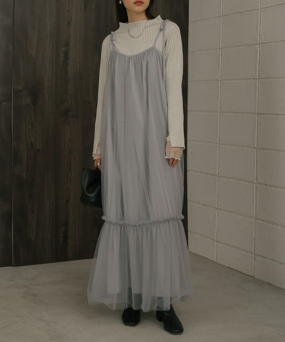 日本 Bab - 夢幻歐根紗拼接吊帶裙-夢幻粉