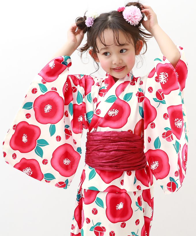 日本 devirock - 純棉夏日祭典花朵浴衣兵兒帶2件組-牡丹格紋-粉x綠